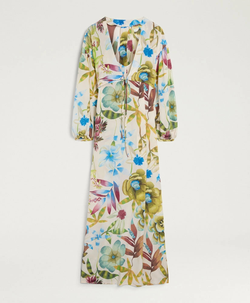 INCANTO DRESS IN PRINTED CREPE DE CHINE - CREAM MULTICOLOR