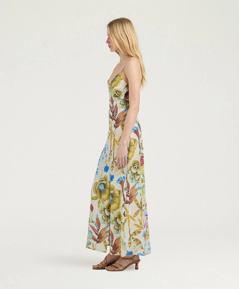 INCANTO DRESS IN PRINTED CREPE DE CHINE - CREAM MULTICOLOR