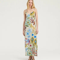 INCANTO DRESS IN PRINTED CREPE DE CHINE - CREAM MULTICOLOR
