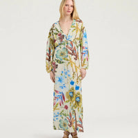 INCANTO DRESS IN PRINTED CREPE DE CHINE - CREAM MULTICOLOR
