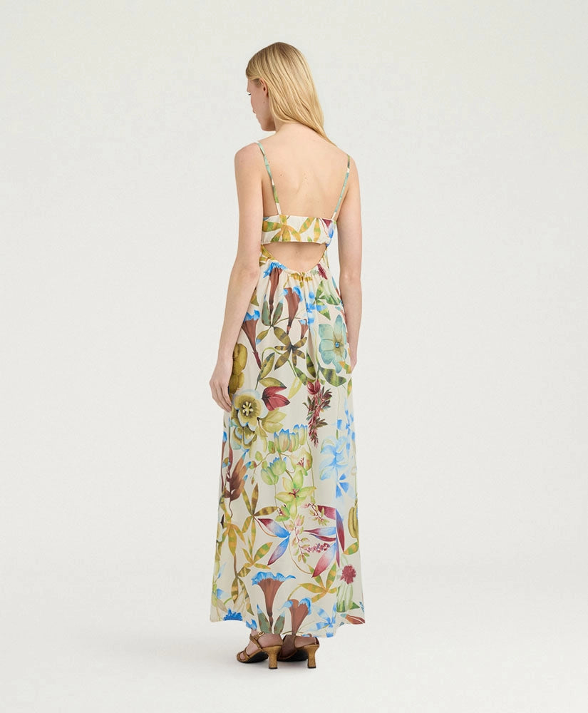INCANTO DRESS IN PRINTED CREPE DE CHINE - CREAM MULTICOLOR