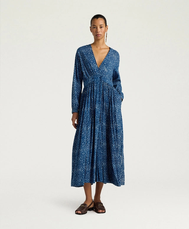 JUREMA DRESS IN INDIGO PRINTED VOILE