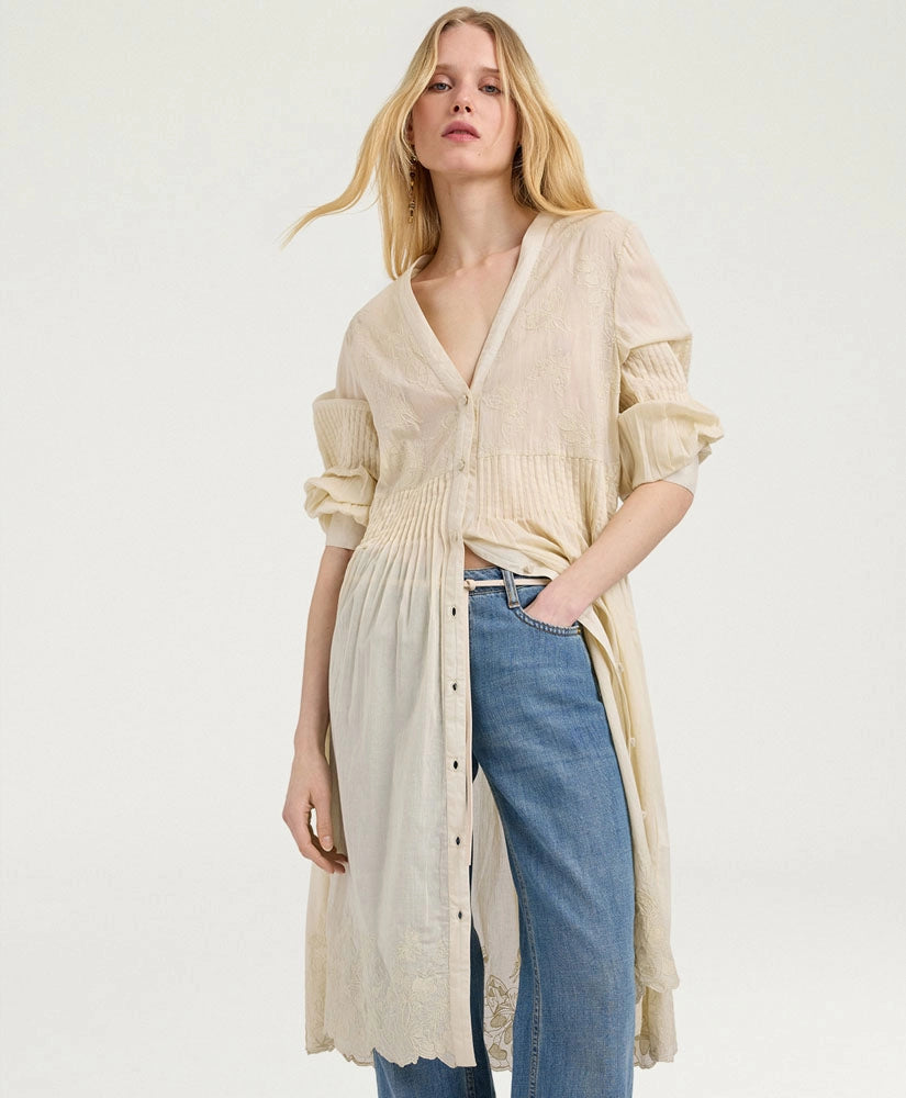ELPASO BIS DRESS IN EMBROIDERED VOILE - BEIGE