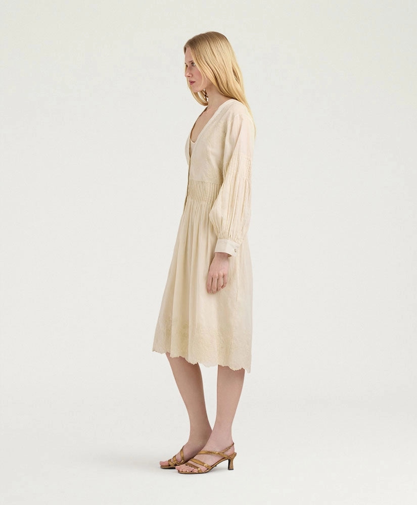 ELPASO BIS DRESS IN EMBROIDERED VOILE - BEIGE