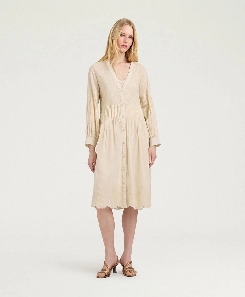 ELPASO BIS DRESS IN EMBROIDERED VOILE - BEIGE