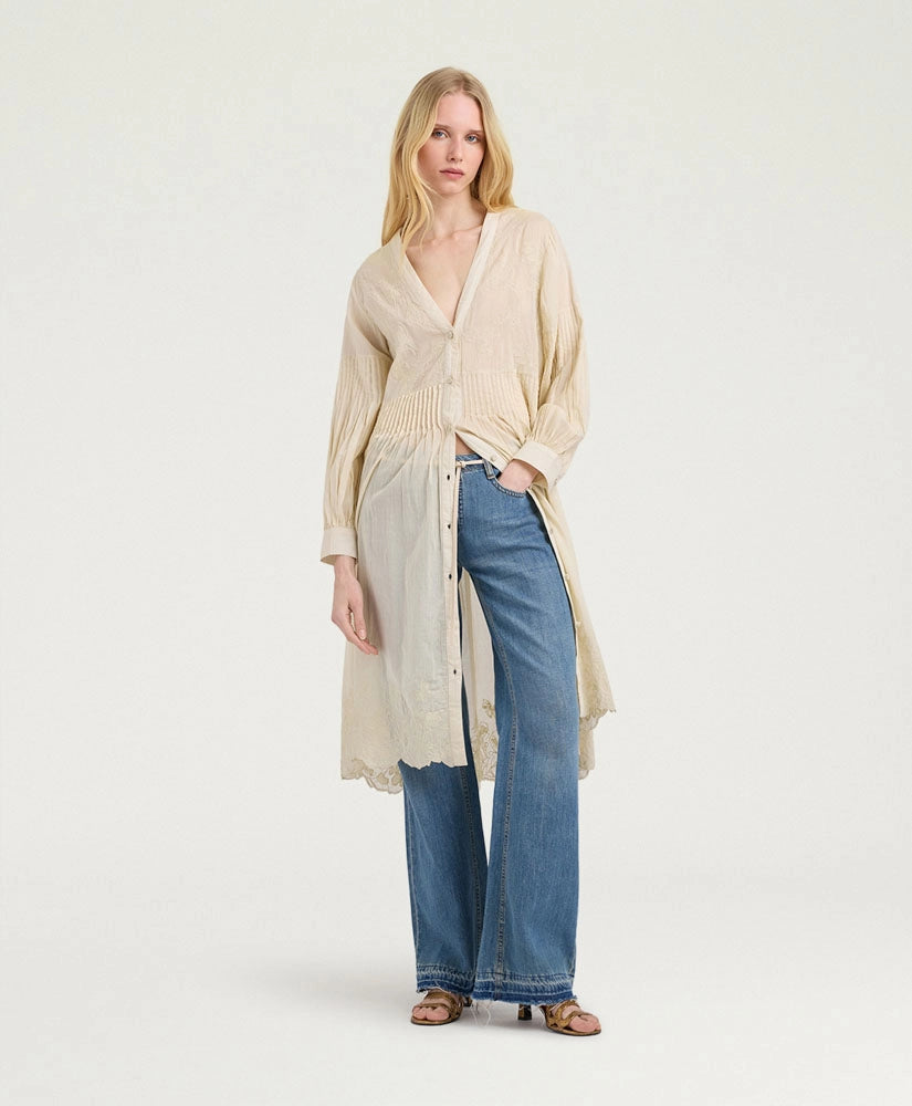 ELPASO BIS DRESS IN EMBROIDERED VOILE - BEIGE