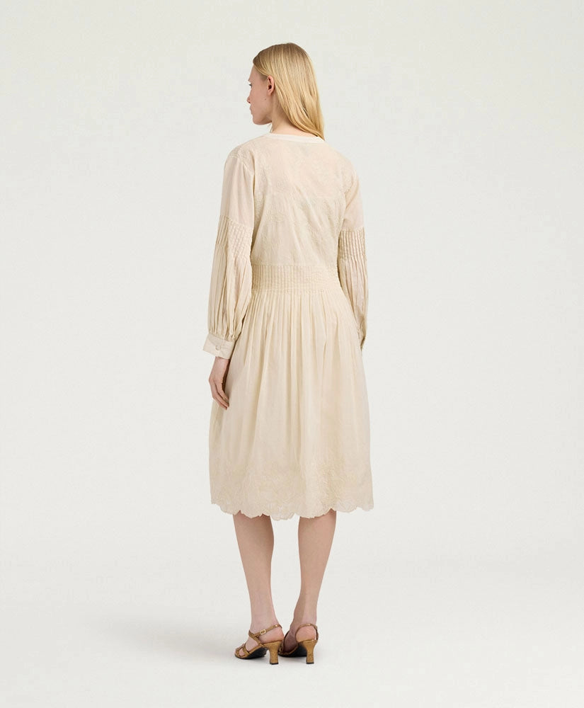 ELPASO BIS DRESS IN EMBROIDERED VOILE - BEIGE