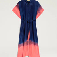 LOMA DRESS IN TIE DYED HABUTAI - BLUE/MAUVE
