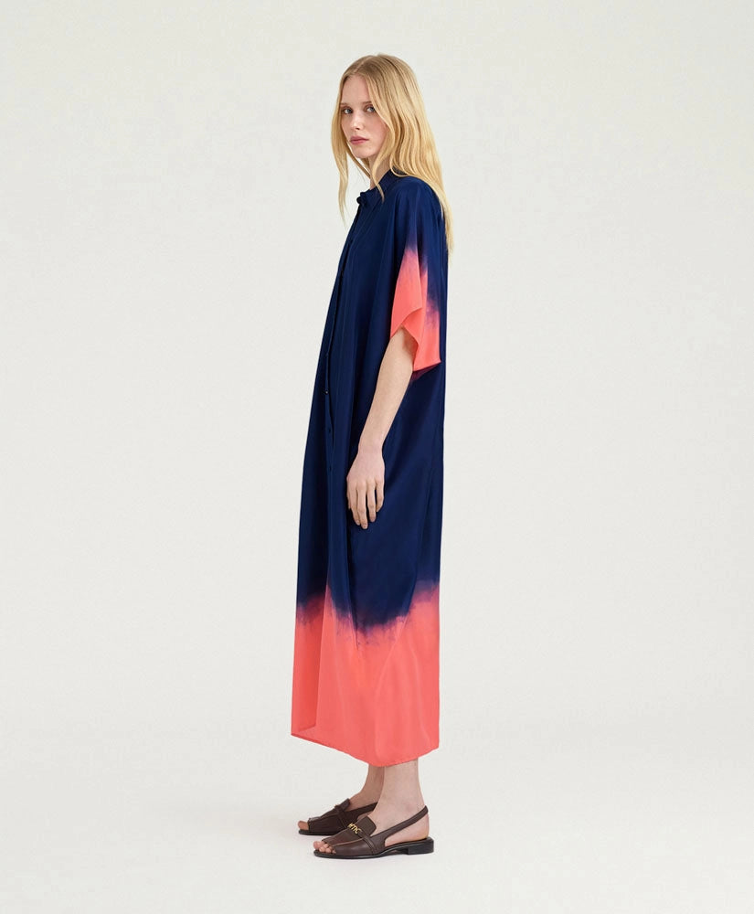 LOMA DRESS IN TIE DYED HABUTAI - BLUE/MAUVE