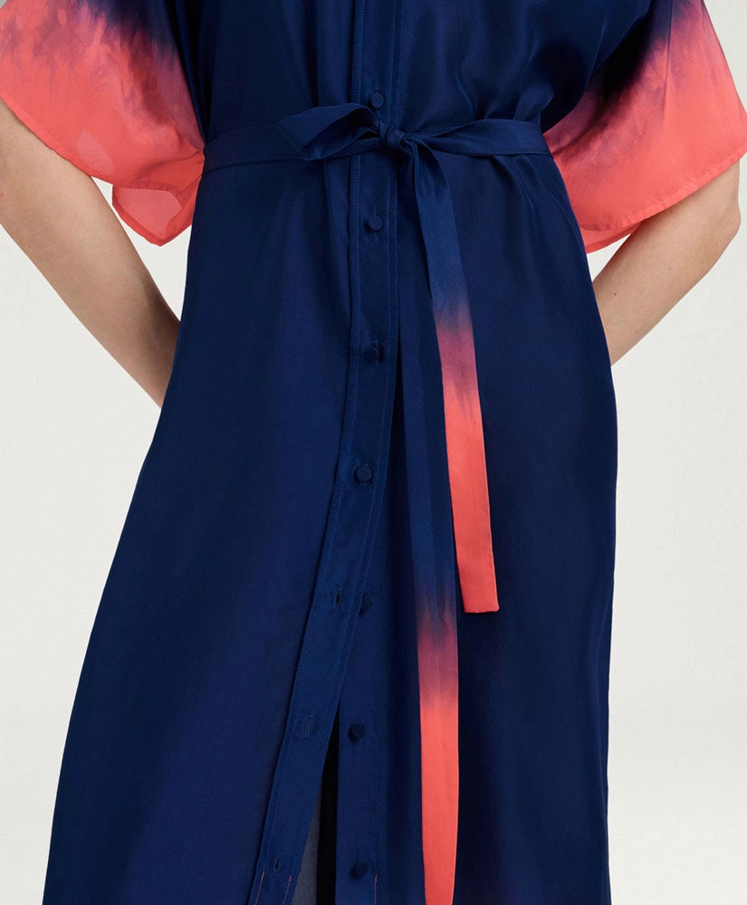 LOMA DRESS IN TIE DYED HABUTAI - BLUE/MAUVE