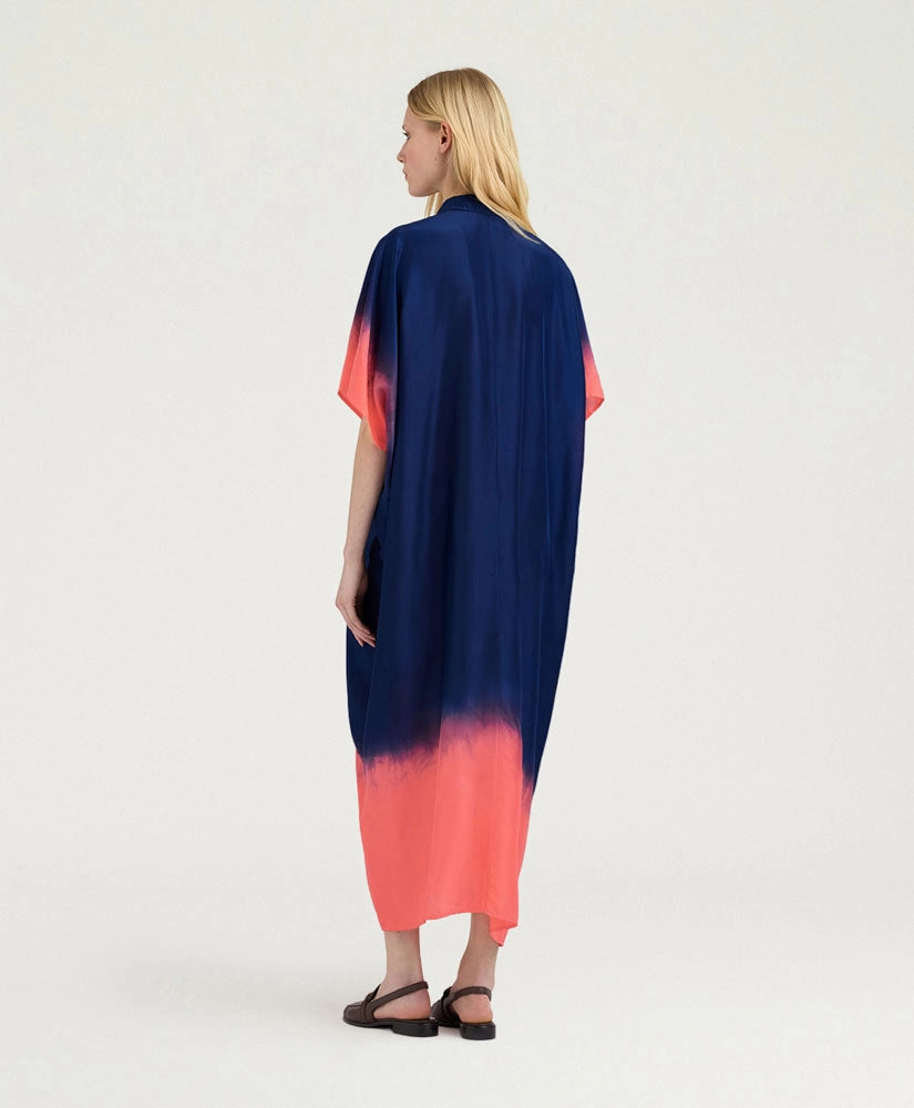 LOMA DRESS IN TIE DYED HABUTAI - BLUE/MAUVE
