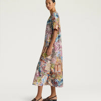 CARNAVAL DRESS IN PRINTED HABUTAI - EARTH MULTICOLOR  CARNAVAL DRESS IN PRINTED HABUTAI - EARTH MULTICOLOR