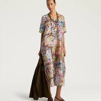 CARNAVAL DRESS IN PRINTED HABUTAI - EARTH MULTICOLOR  CARNAVAL DRESS IN PRINTED HABUTAI - EARTH MULTICOLOR