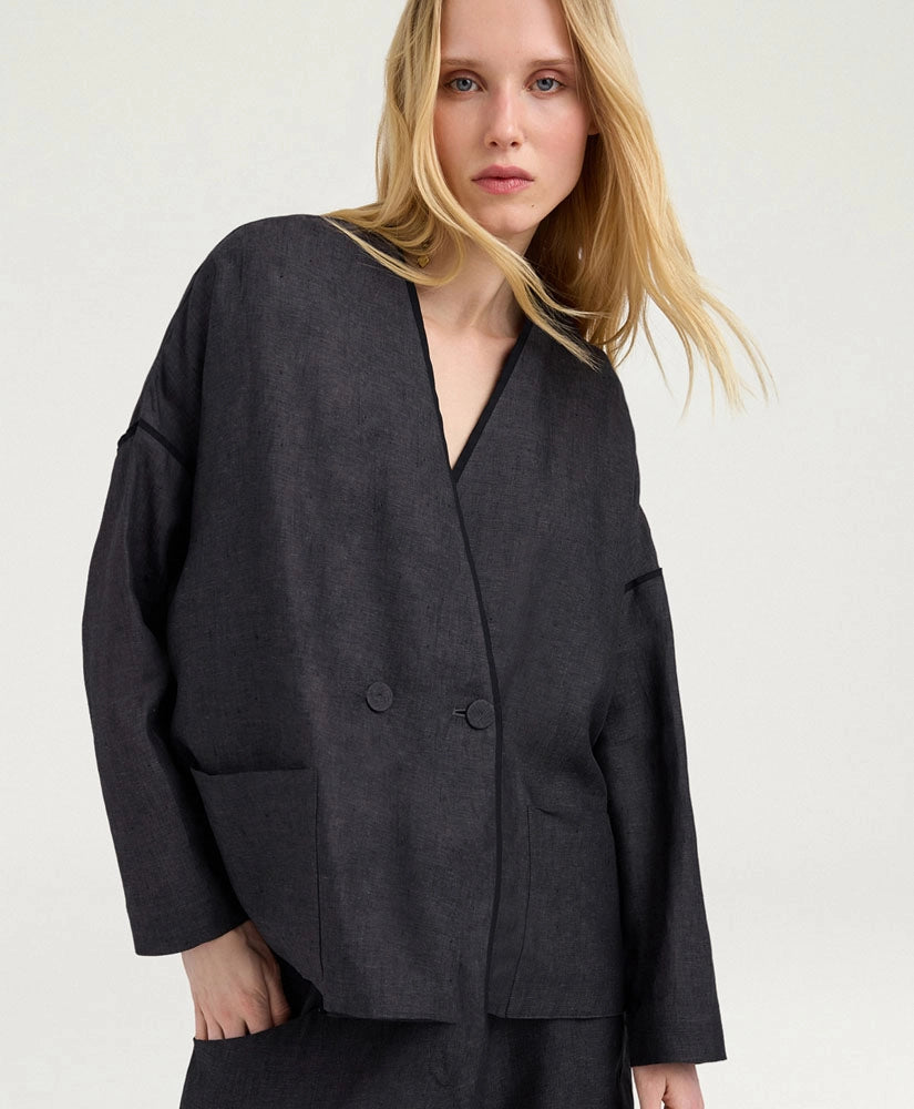 ASTRE JACKET IN LINEN - CHARCOAL GRAY