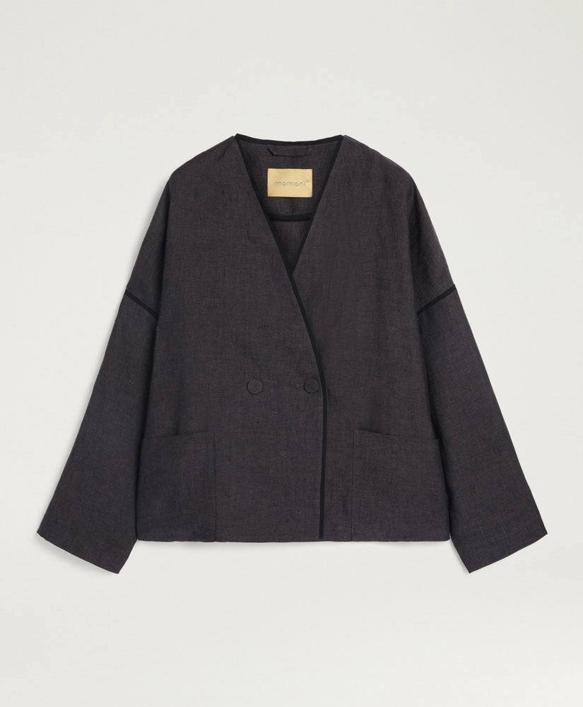 ASTRE JACKET IN LINEN - CHARCOAL GRAY