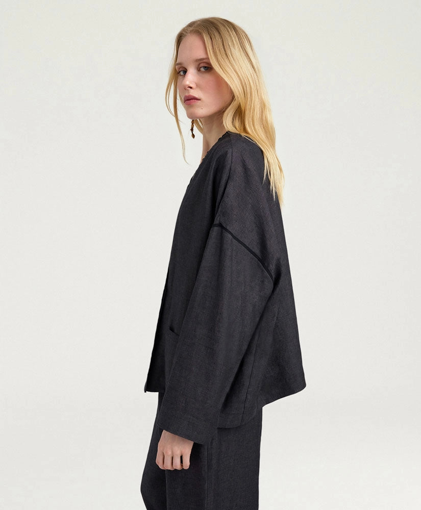 ASTRE JACKET IN LINEN - CHARCOAL GRAY