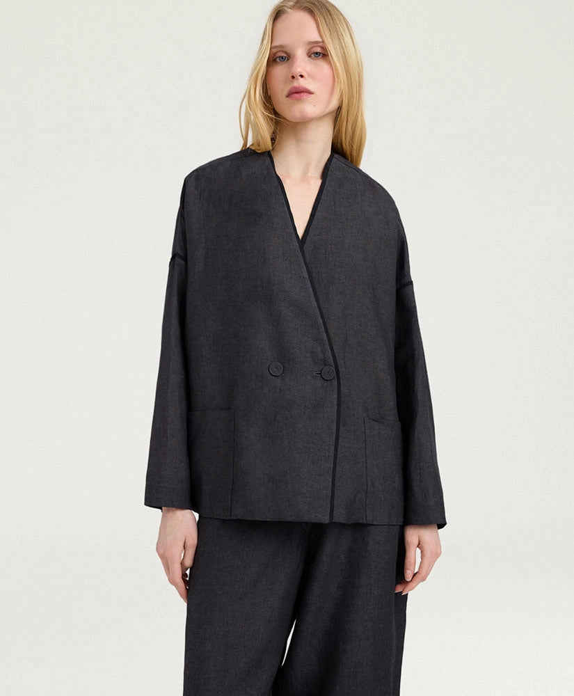 ASTRE JACKET IN LINEN - CHARCOAL GRAY