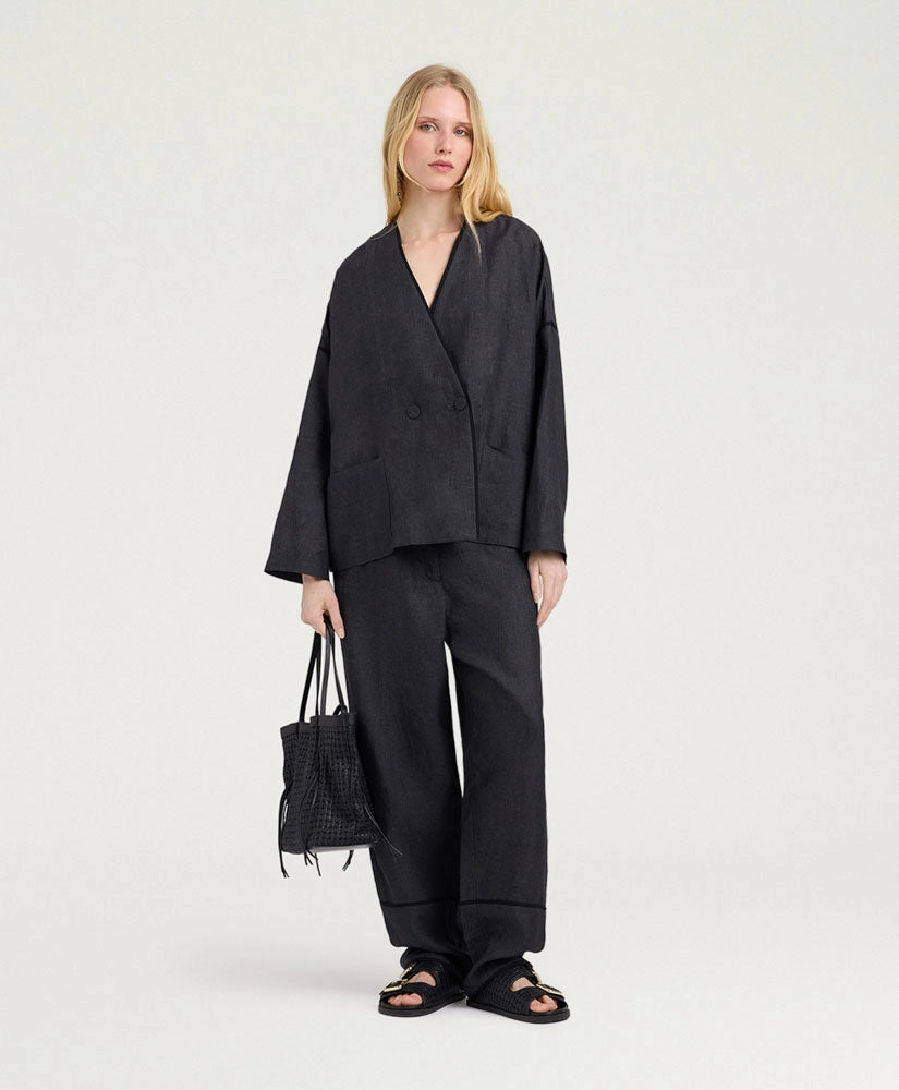 ASTRE JACKET IN LINEN - CHARCOAL GRAY