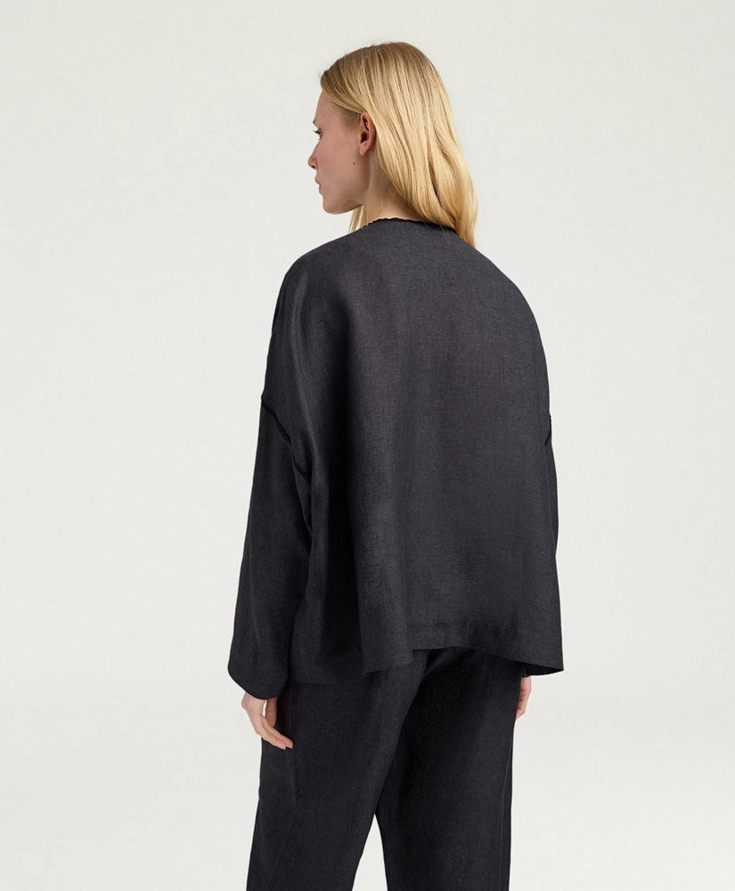 ASTRE JACKET IN LINEN - CHARCOAL GRAY