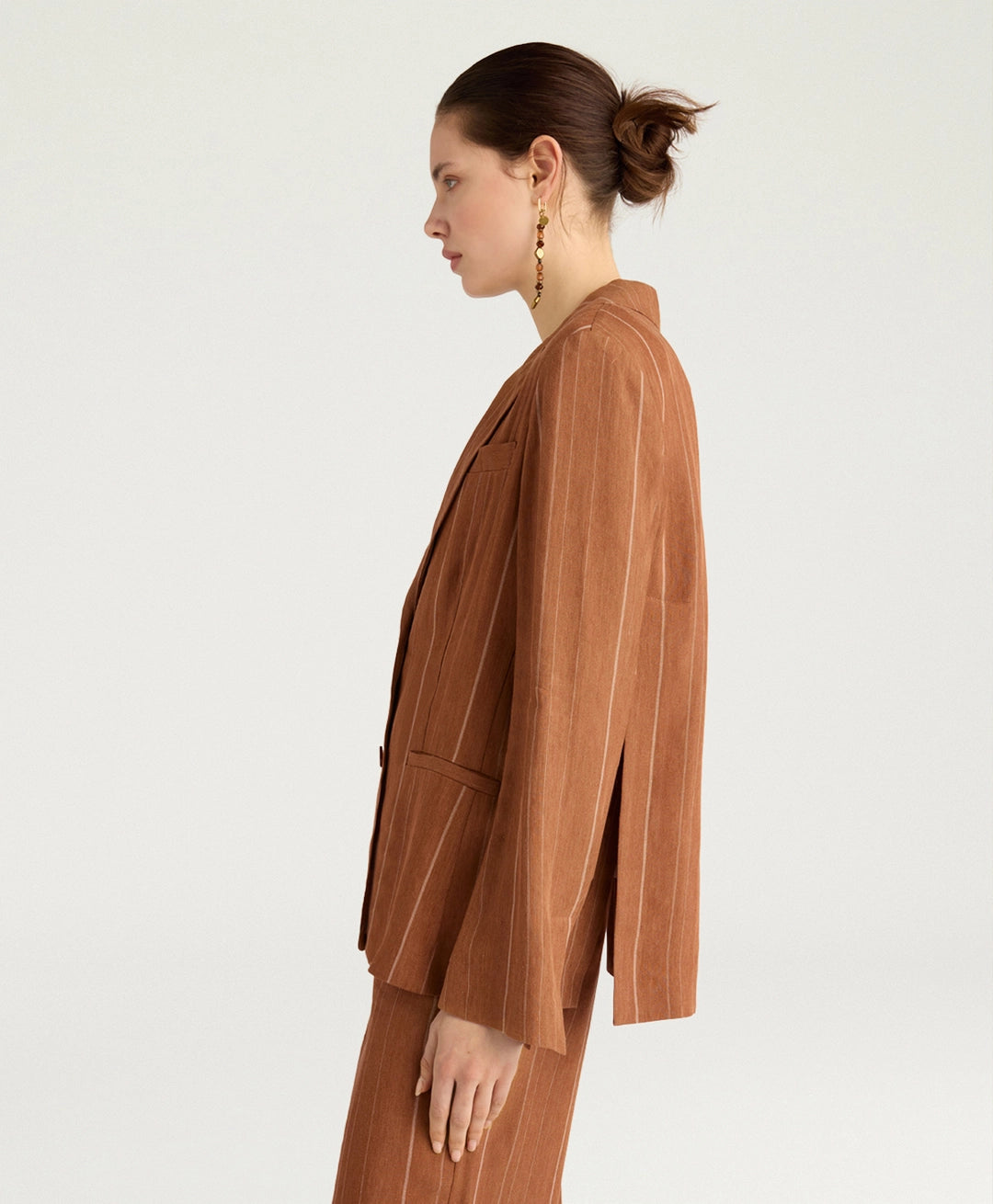 CALICHE JACKET IN PINSTRIPE LINEN/VISCOSE - BURNT SIENA