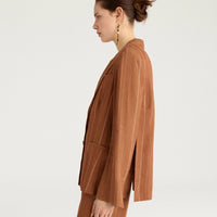 CALICHE JACKET IN PINSTRIPE LINEN/VISCOSE - BURNT SIENA