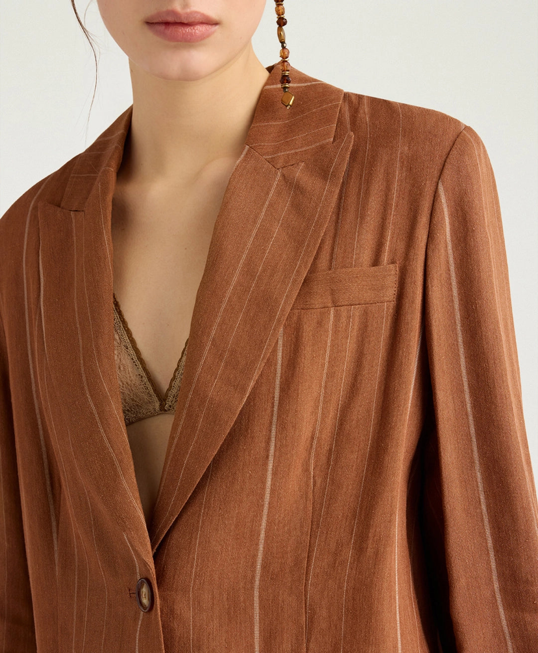 CALICHE JACKET IN PINSTRIPE LINEN/VISCOSE - BURNT SIENA