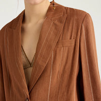 CALICHE JACKET IN PINSTRIPE LINEN/VISCOSE - BURNT SIENA