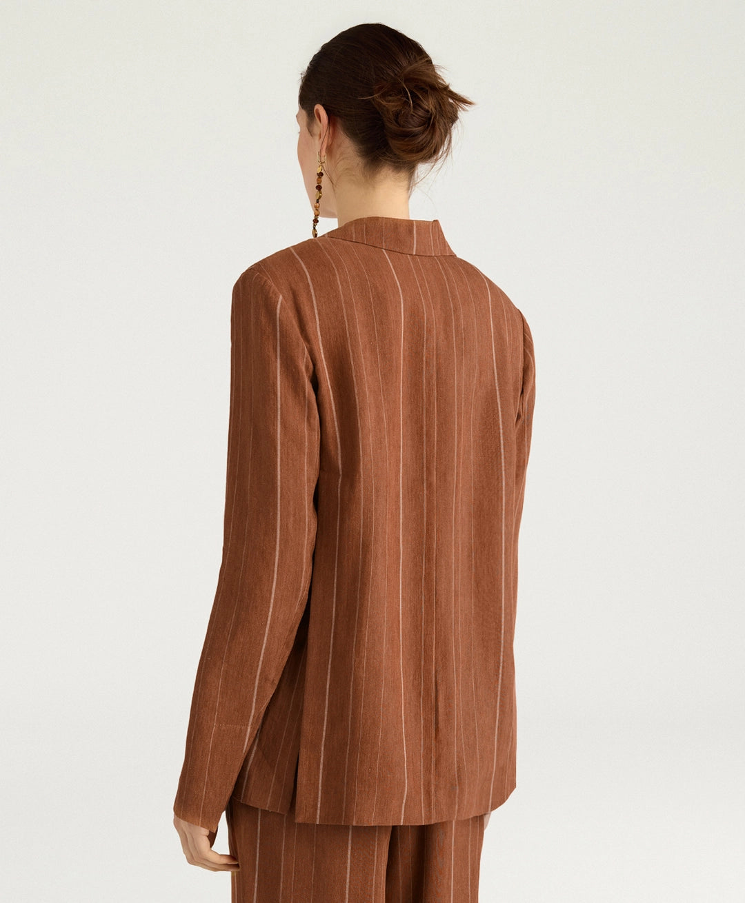 CALICHE JACKET IN PINSTRIPE LINEN/VISCOSE - BURNT SIENA