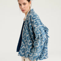 ARA JACKET IN INDIGO PRINTED BASKET WEAVE - BLUE/CREAM
