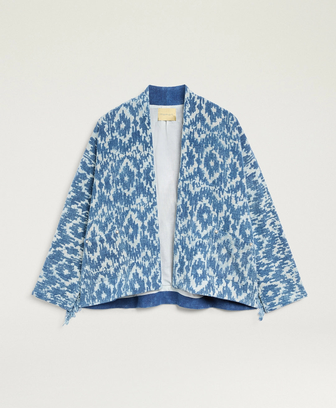 ARA JACKET IN INDIGO PRINTED BASKET WEAVE - BLUE/CREAM