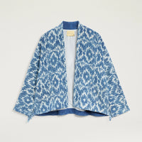ARA JACKET IN INDIGO PRINTED BASKET WEAVE - BLUE/CREAM