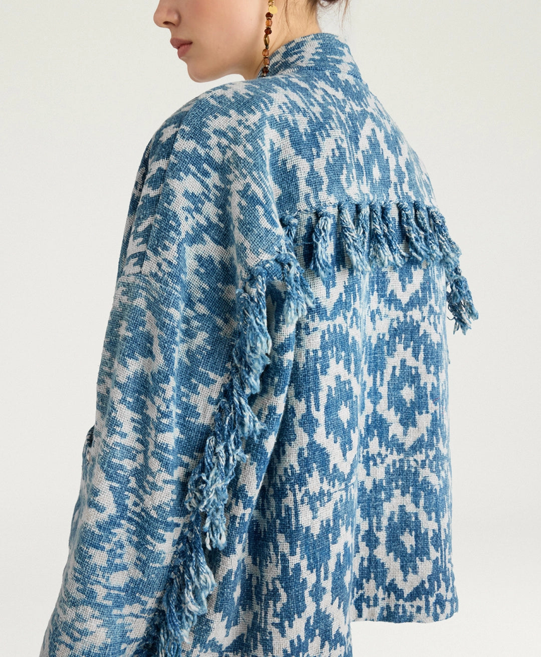 ARA JACKET IN INDIGO PRINTED BASKET WEAVE - BLUE/CREAM