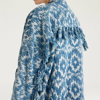 ARA JACKET IN INDIGO PRINTED BASKET WEAVE - BLUE/CREAM