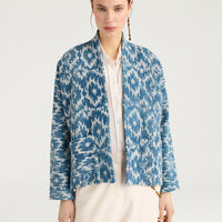 ARA JACKET IN INDIGO PRINTED BASKET WEAVE - BLUE/CREAM