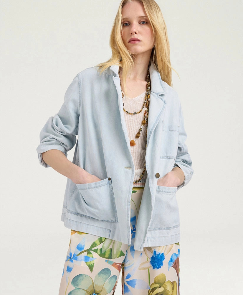 NAYA JACKET IN BLEACHED DENIM - SKY BLUE