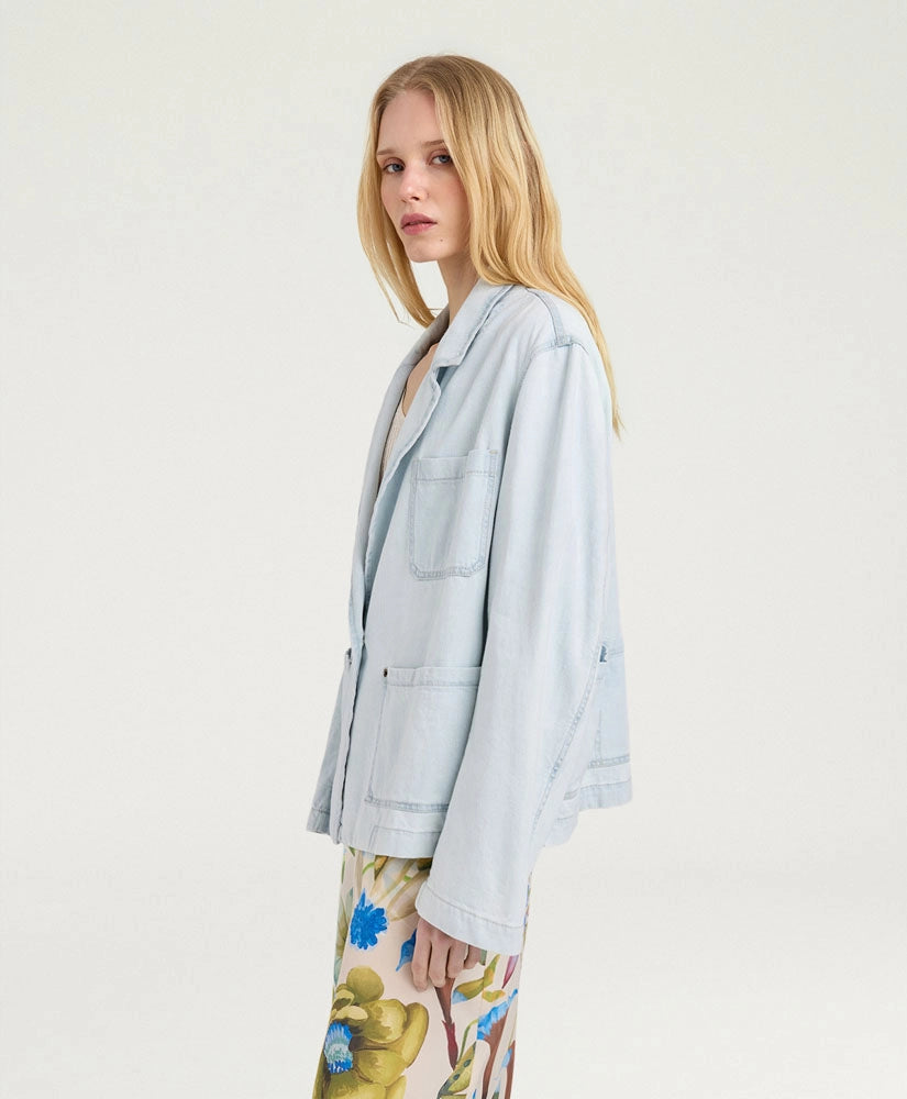 NAYA JACKET IN BLEACHED DENIM - SKY BLUE