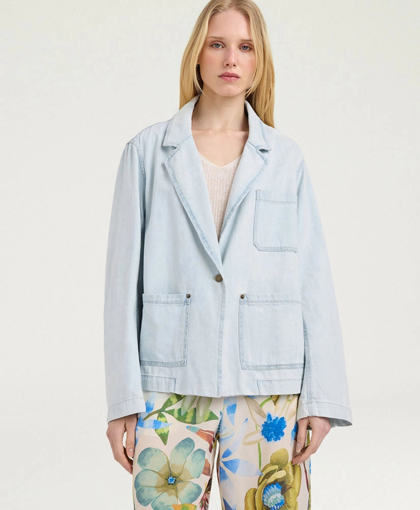 NAYA JACKET IN BLEACHED DENIM - SKY BLUE