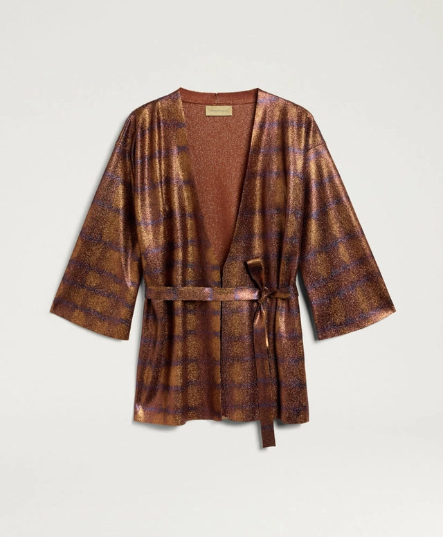CHAMA CARDIGAN IN PRINTED LUREX - BURNT/PURPLE