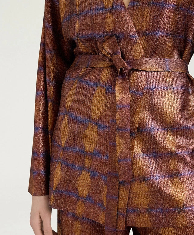 CHAMA CARDIGAN IN PRINTED LUREX - BURNT/PURPLE