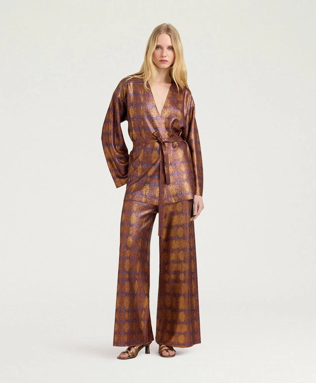 CHAMA CARDIGAN IN PRINTED LUREX - BURNT/PURPLE