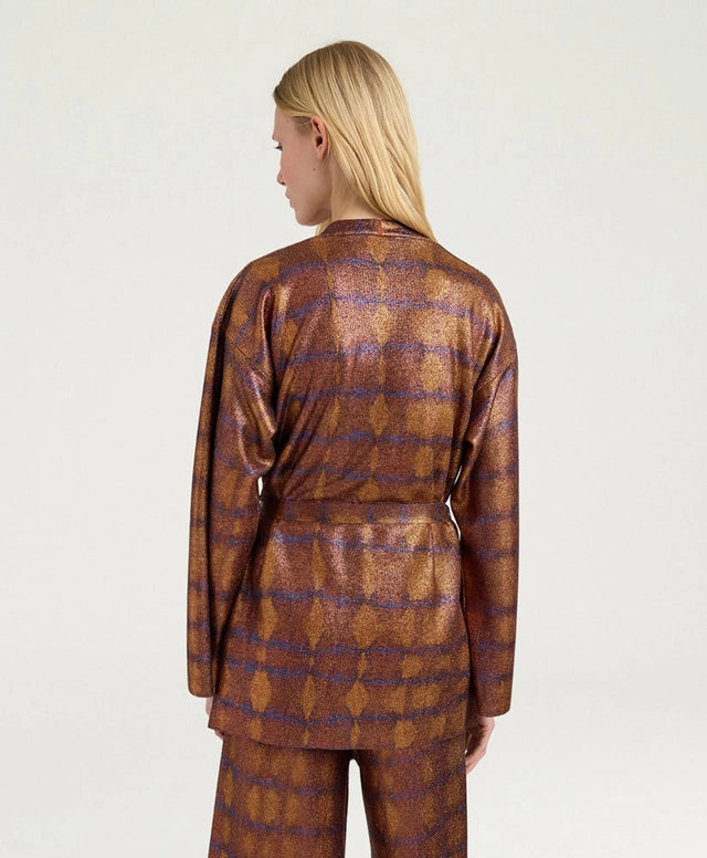 CHAMA CARDIGAN IN PRINTED LUREX - BURNT/PURPLE