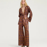 ANSELMO PANTS IN PRINTED LUREX - BURNT/PURPLE