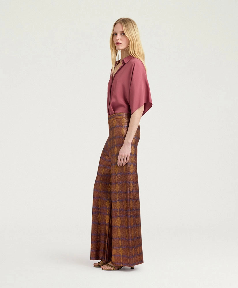 ANSELMO PANTS IN PRINTED LUREX - BURNT/PURPLE