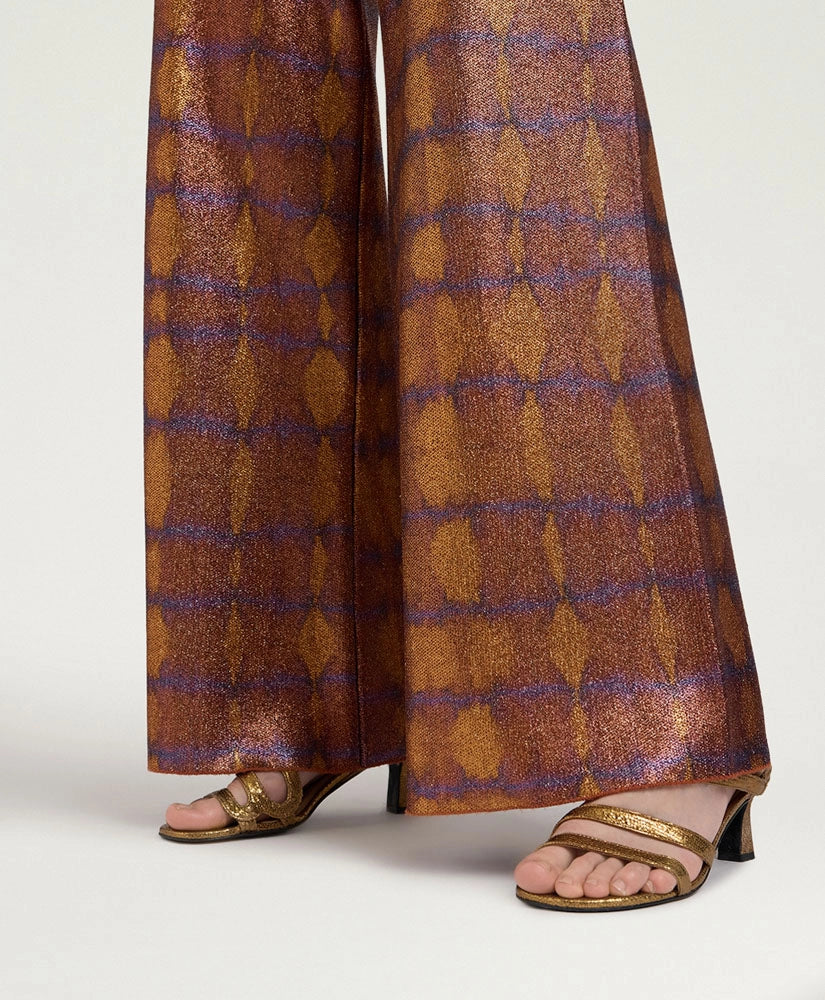 ANSELMO PANTS IN PRINTED LUREX - BURNT/PURPLE