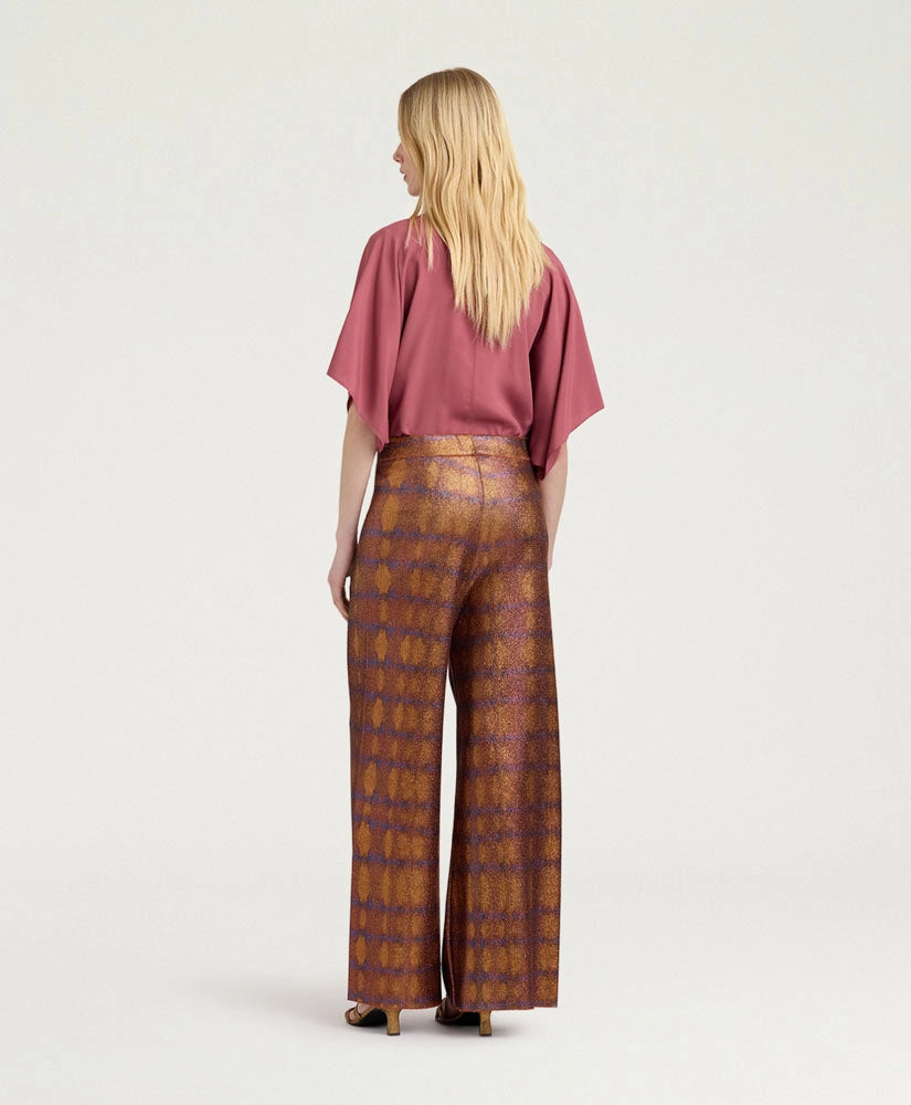 ANSELMO PANTS IN PRINTED LUREX - BURNT/PURPLE