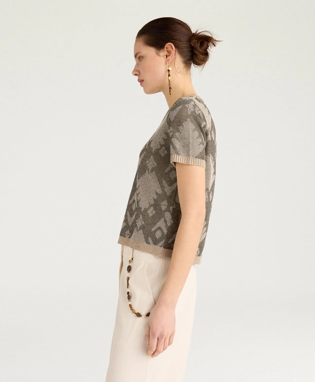 BRUMA T-SHIRT IN JACQUARD - GREEN MULTICOLOR