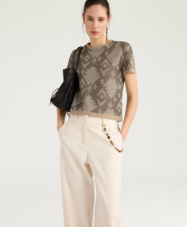 BRUMA T-SHIRT IN JACQUARD - GREEN MULTICOLOR
