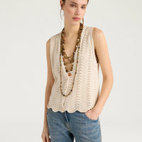LEON GILET IN MIXED STITCH - CREAM