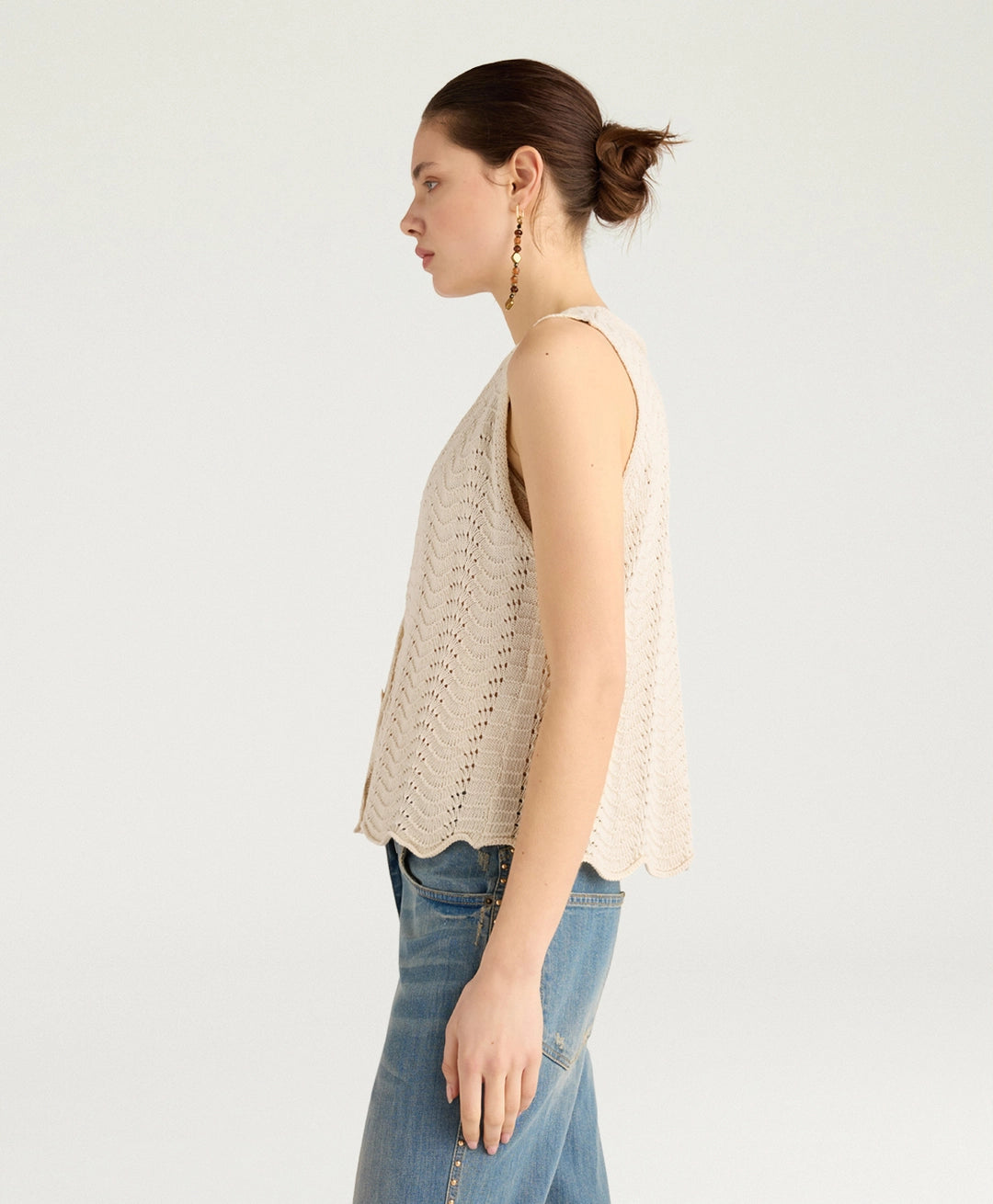 LEON GILET IN MIXED STITCH - CREAM