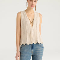LEON GILET IN MIXED STITCH - CREAM